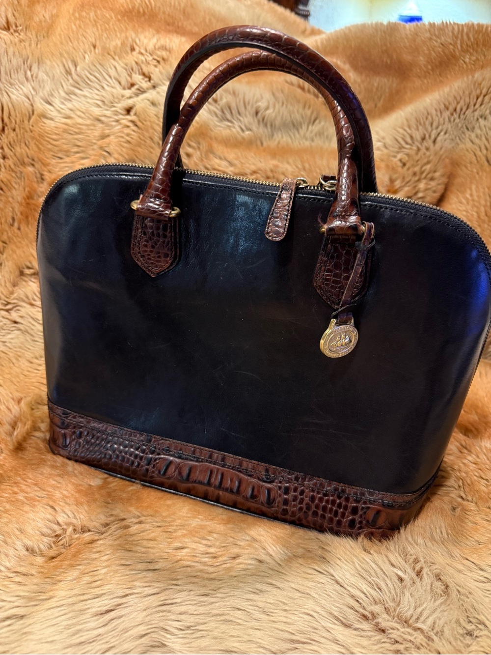 Vintage Brahmin Medium Duxbury Smooth & Croc Leather Dome Satchel